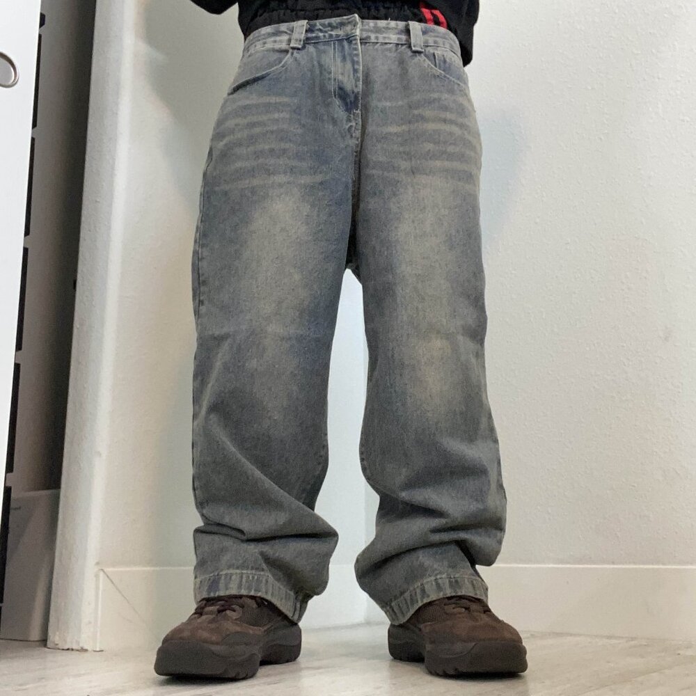 Light Grey Washed Relaxed Fit Jeans | High-Quality Y2K Streetwear